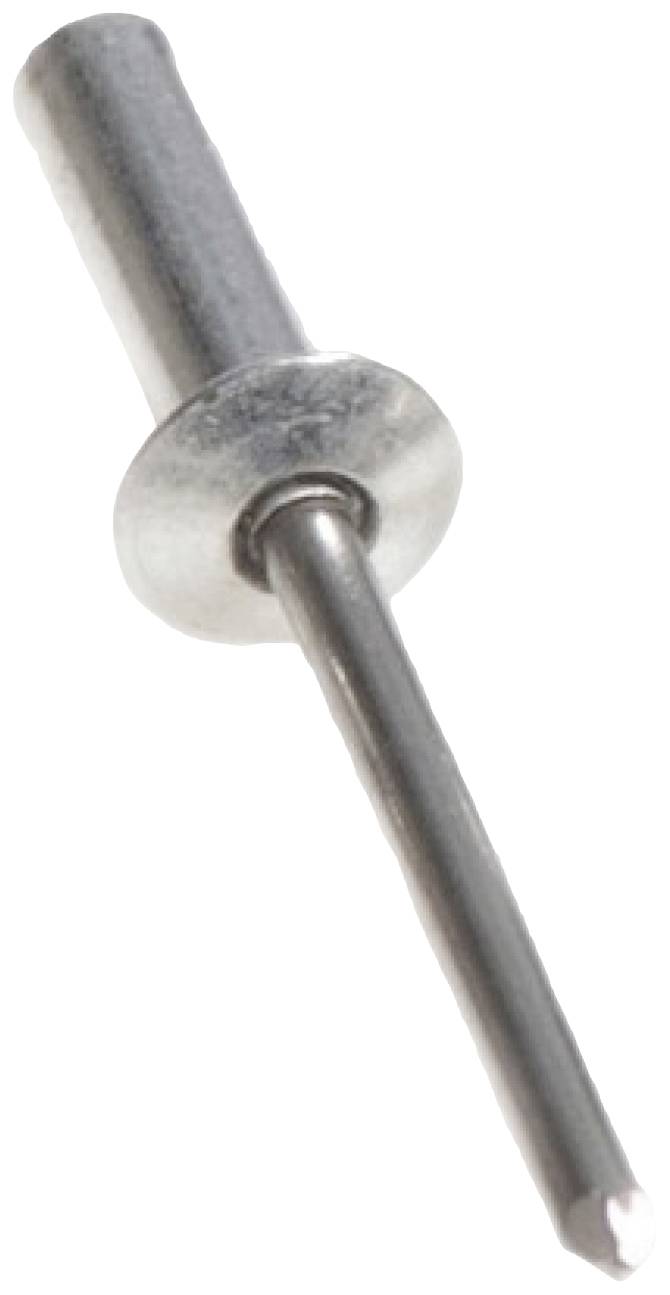 Ein metallener Nietstift mit flachem Kopf und glatter Oberfläche, verwendet zum Verbinden von Materialien.
