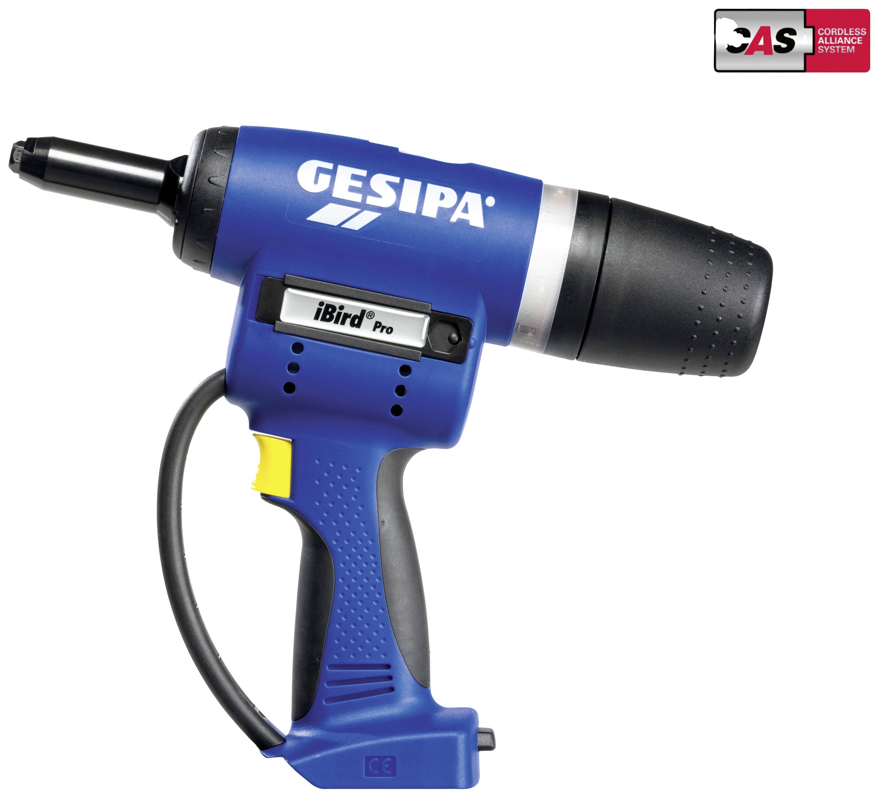 Akkuschrauber von GESIPA, Modell 'iBird Pro', in Blau mit Metabo-Akku-System. 