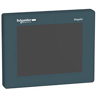 Schwarzes Schneider Electric Magelis Bediengerät mit rechteckigem Bildschirm, verwendet zur Steuerung und Anzeige in industriellen Umgebungen.
