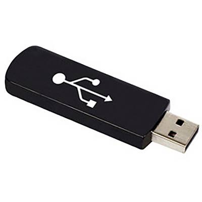 USB-Stick in Schwarz mit weißem USB-Symbol, zeigt den Anschluss für USB-Anschlüsse auf Computern für Datenspeicherung.