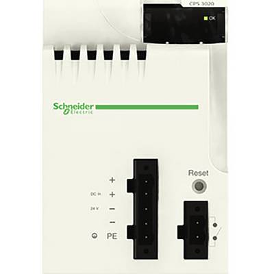 'Schneider Electric' Ladegerät mit Steckanschlüssen, einem Reset-Knopf und Displayanzeige im oberen Bereich.