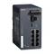 Industrie-Ethernet-Switch von Schneider Electric, Modell 'Modicon', zeigt acht Ethernet-Ports an der Vorderseite, USB-Anschluss und Status-LEDs.