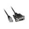 'Abbildung eines seriellen DB9-Steckers neben einem Ethernet-Stecker, beide an Kabel angeschlossen.'