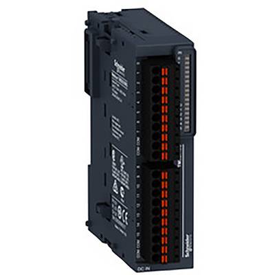 Ein digitales IO-Modul von Schneider Electric mit schwarzen Anschlüssen und orangenen Markierungen; geeignet für industrielle Steuerung.