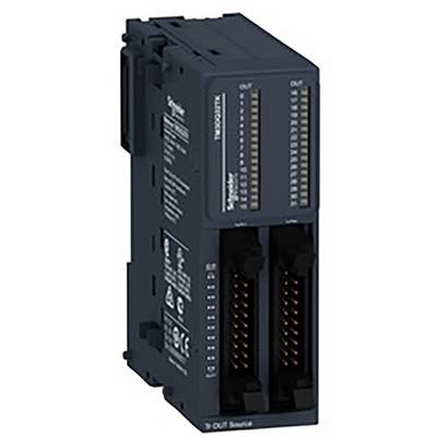 Ein schwarzes elektrisches Modul der Marke Schneider Electric, typischerweise für industrielle Steuerungen verwendet, mit mehreren Anschlüssen oben und unten.