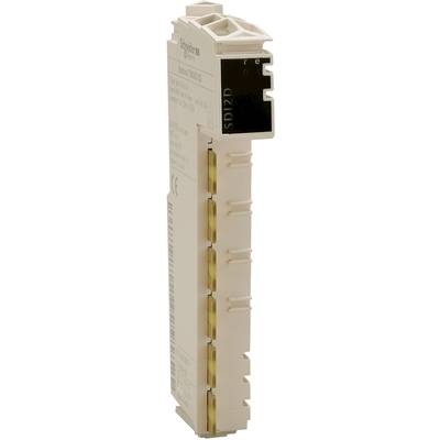 Ein weißes elektronisches Modul mit fünf goldenen Kontakten und schwarzem Anschluss an der Oberseite.