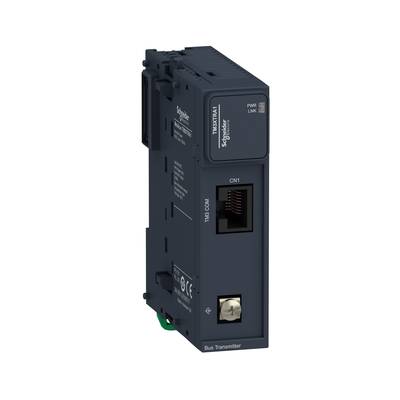 Elektronisches Modul von Schneider Electric mit Ethernet-Anschluss, angezeigt sind Statusleuchten für Stromversorgung und Link.