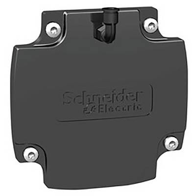 Schwarze Abdeckung mit dem Logo von 'Schneider Electric', befestigt mit vier Schrauben.
