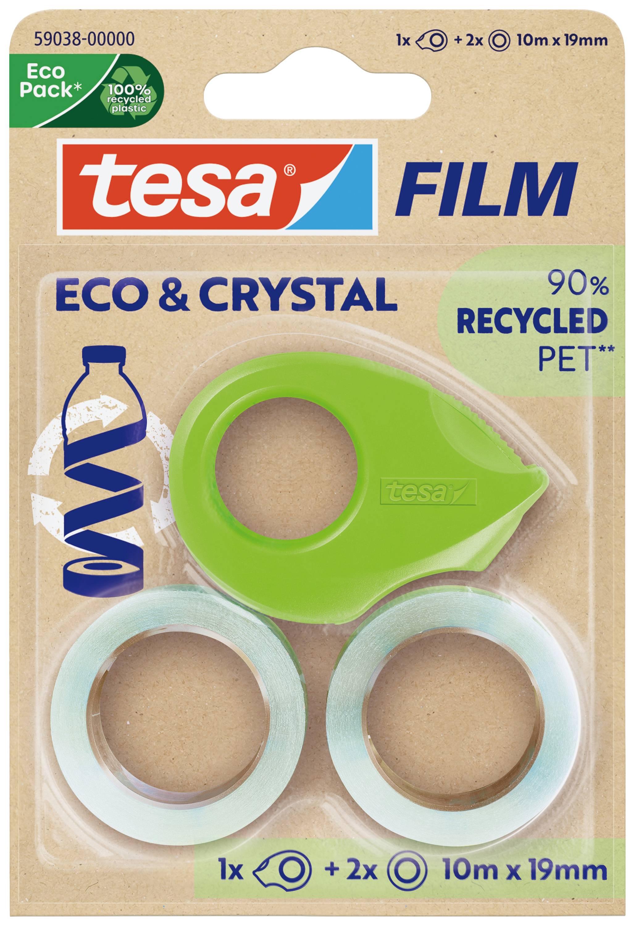TESA film® Eco & Crystal, 10m x 19mm, Blister 2er-Pack + Mini-Abroller