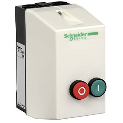 Ein rechteckiger Schalter von Schneider Electric mit einem roten 'O'-Knopf zum Ausschalten und einem grünen 'I'-Knopf zum Einschalten.