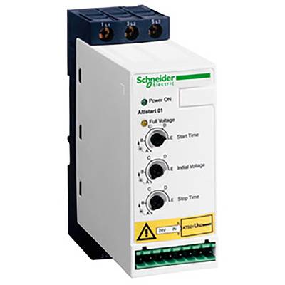 Bild eines elektrischen Steuergeräts von Schneider Electric mit Schaltern für Startzeit, Anfangs- und Stopp-Spannung, sowie Warnhinweis.