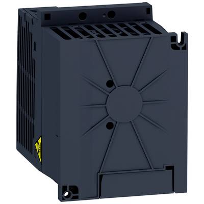 Ein schwarzes, quadratisches elektronisches Gerät mit Schlitzen für Belüftung auf der Oberseite, vermutlich ein Kühlkörper oder Gehäuse.
