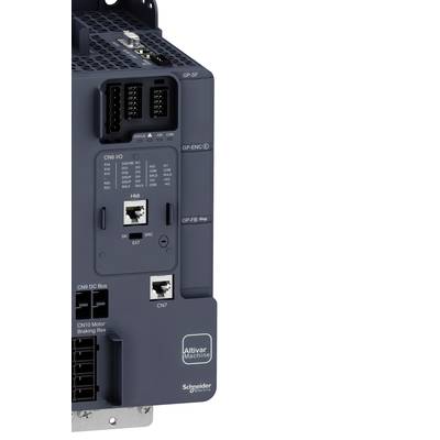 Industrieller Frequenzumrichter von Schneider Electric mit mehreren Anschlüssen für verschiedene Steuerungskomponenten.