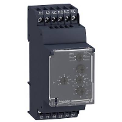 Ein schwarzes elektrisches Gerät mit mehreren Anschlüssen oben und unten, vermutlich ein Relaismodul, mit Einstellknöpfen auf der Vorderseite.