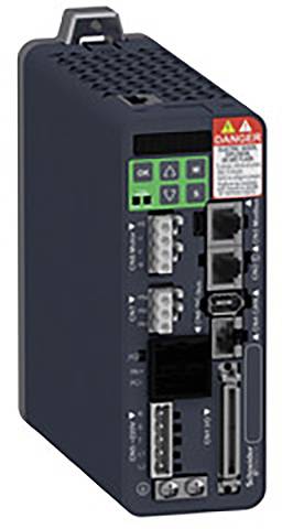 Ein kompakter, rechteckiger Industriecontroller mit mehreren Anschlussmöglichkeiten, Lüftungsschlitzen und Sicherheitskennzeichnung.