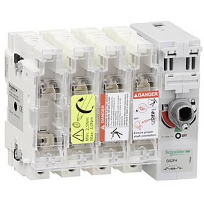 'Schneider Electric' Sicherungsschalter mit Warnetiketten und Bedienungshinweisen, markiert mit 'DANGER'.