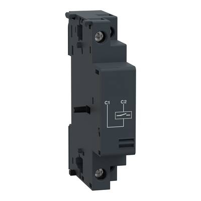 Ein schwarzer elektrischer Schalterblock mit den Beschriftungen 'C1' und 'C2' auf der Vorderseite zeigt ein Diagramm eines Schalters.