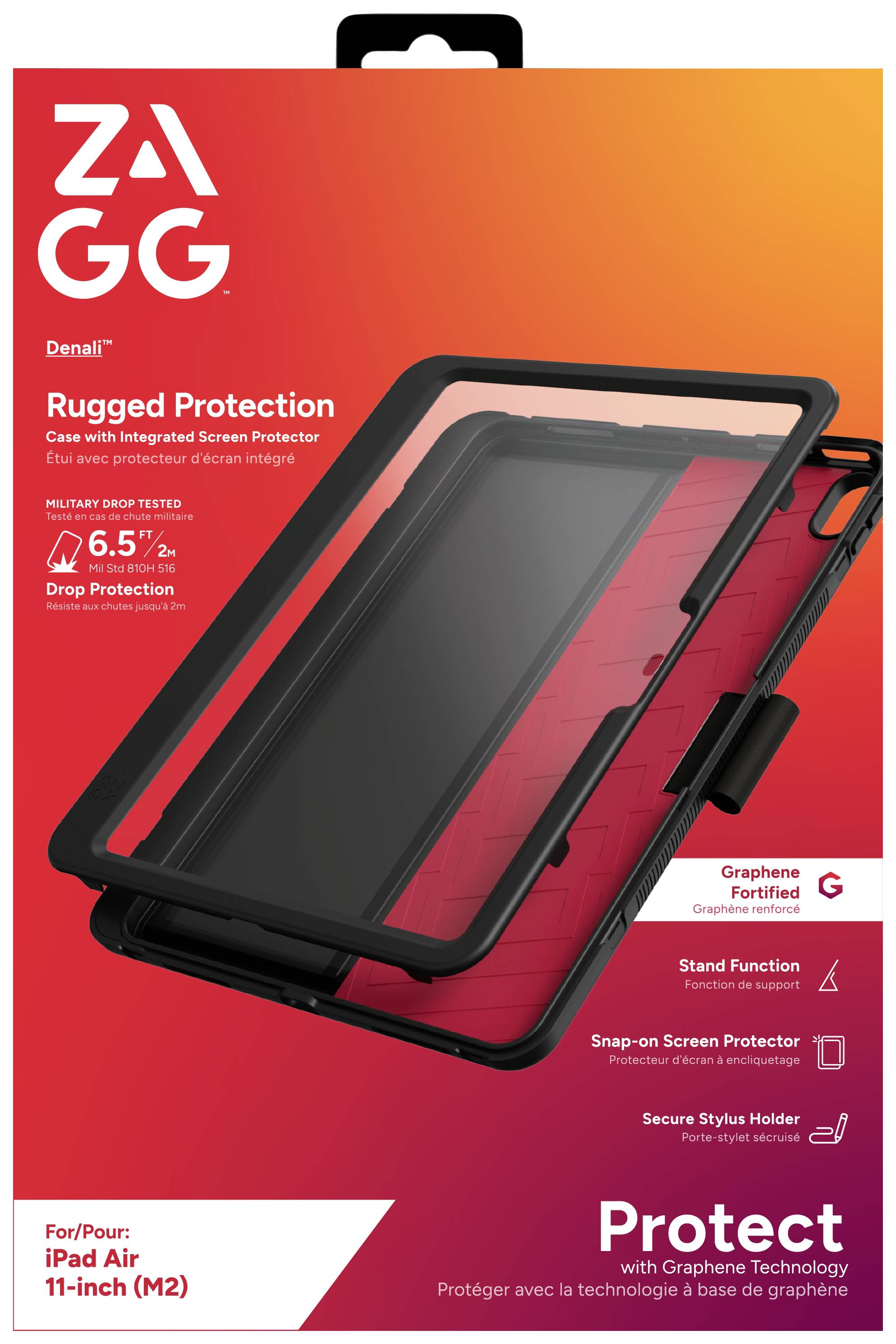 'ZAGG Denali Rugged Protection' Hülle für iPad Air 11-inch (M2). Bietet Fallschutz bis zu 6,5 Fuß mit integriertem Bildschirmschutz.