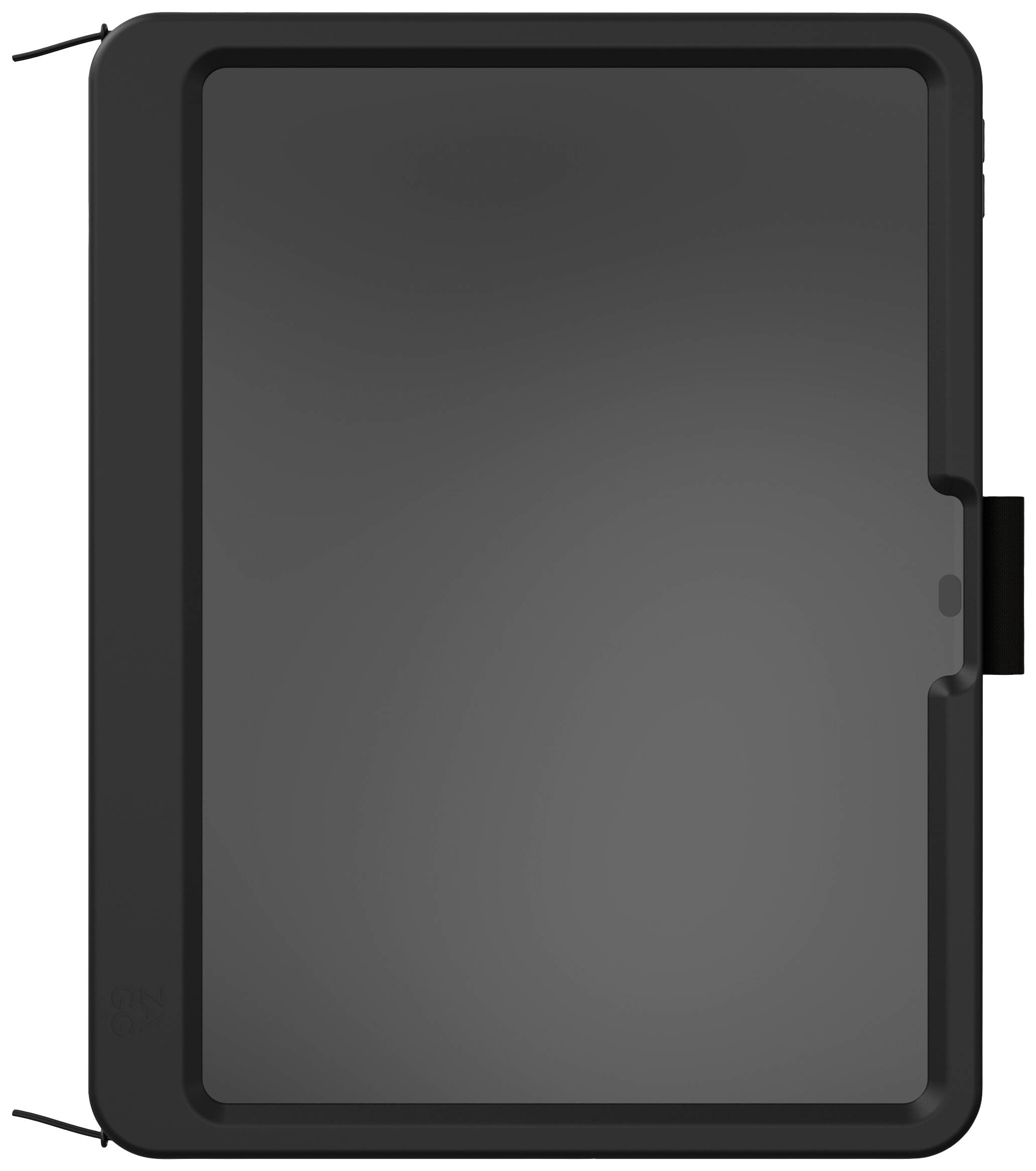 Schwarzes Etui für ein Tablet mit Sicherheitsverschluss.