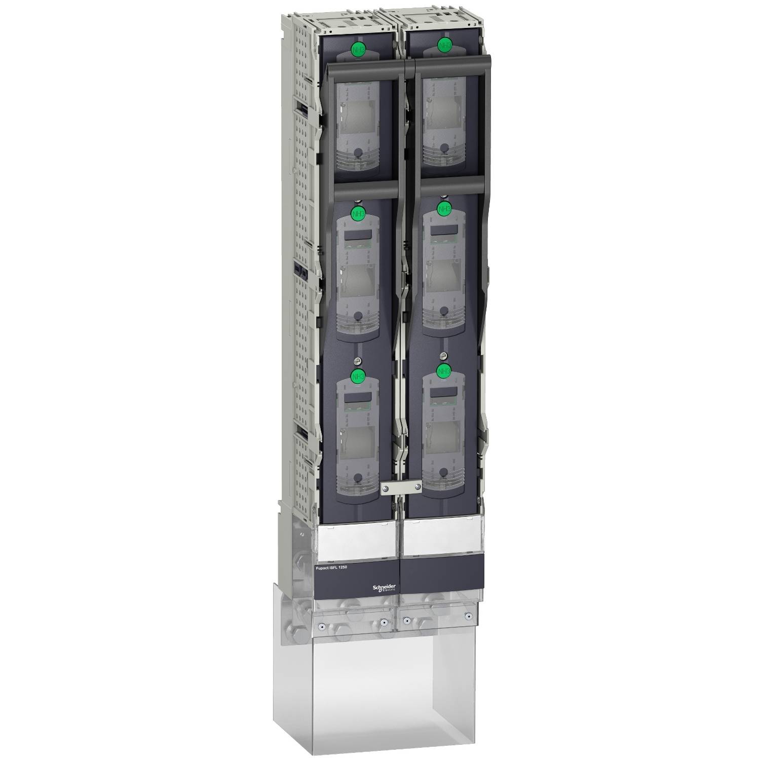 Ein elektrisches Schaltgerät mit mehreren Steckmodulen und grünen Indikatoren, ideal für Sicherung und Verteiler im Elektrobereich.