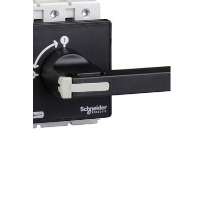 Ein schwarzer Schaltschalter von Schneider Electric, zeigt Positionen '1' und '0' an. Großer Hebel zur manuellen Bedienung.