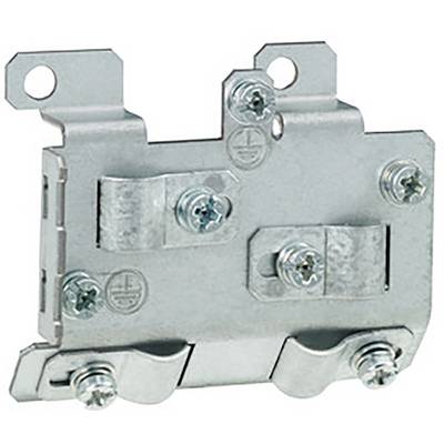 Metallisches elektrisches Bauteil, Flach und rechteckig mit mehreren Schrauben und Laschen, verwendet zur Befestigung von Kabeln.
