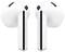 Drahtlose weiße Ohrhörer mit schwarzem Akzent, nebeneinander stehend, jeweils mit Lautsprechergitter.