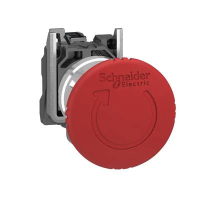 Not-Aus-Schalter von Schneider Electric in Rot mit einem kreisförmigen Pfeil-Symbol.
