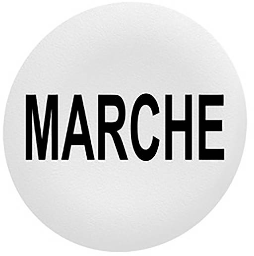 Weißer Kreis mit dem schwarzen Schriftzug 'MARCHE' in Großbuchstaben zentriert.