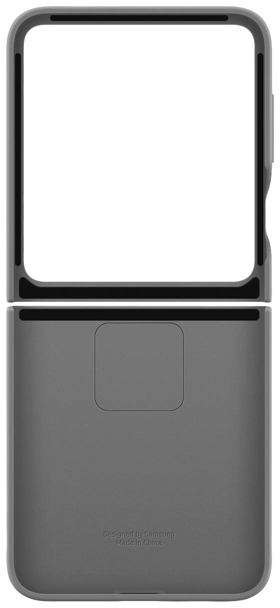 'Silikonhülle für faltbares Smartphone, zusammengeklappt. Glatte, matte Oberfläche in dunklem Grau.'