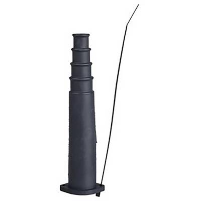 Eine schwarze, teleskopierbare Autoantenne in eingezogenem Zustand mit einem langen, dünnen Draht.