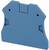 Ein blaues, trapezförmiges Kunststoffteil mit zwei runden und zwei rechteckigen Aussparungen, möglicherweise ein Abdeckungselement.