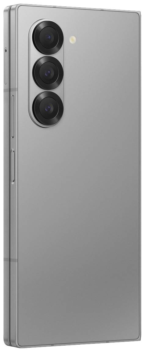 Ein modernes Smartphone mit drei Kameralinsen auf der Rückseite. Das Design ist schlank und minimalistisch, in einer metallischen Farbe.