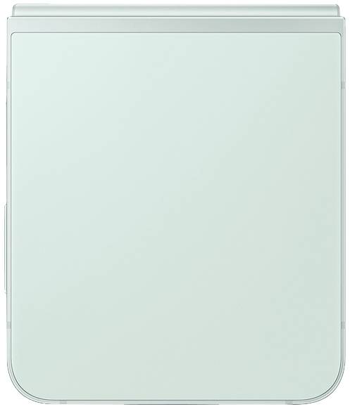 Ein zusammengeklapptes, mintgrünes, quadratisches Smartphone mit abgeschrägten Ecken, zeigt keine sichtbaren Details oder Logos.