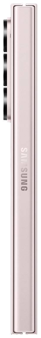 Smartphone in Rosa, seitlich gesehen mit Kameralinsen, Marke 'Samsung' sichtbar.