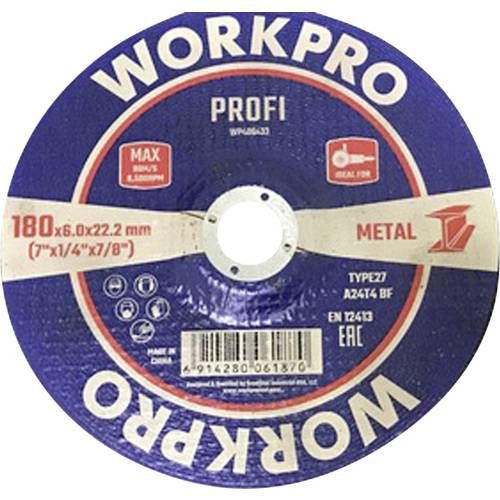 Thumbnail - WorkPro WP406433 Schleifscheibe Durchmesser 180 mm Bohrungs-Ø 22.2 mm 5 St.