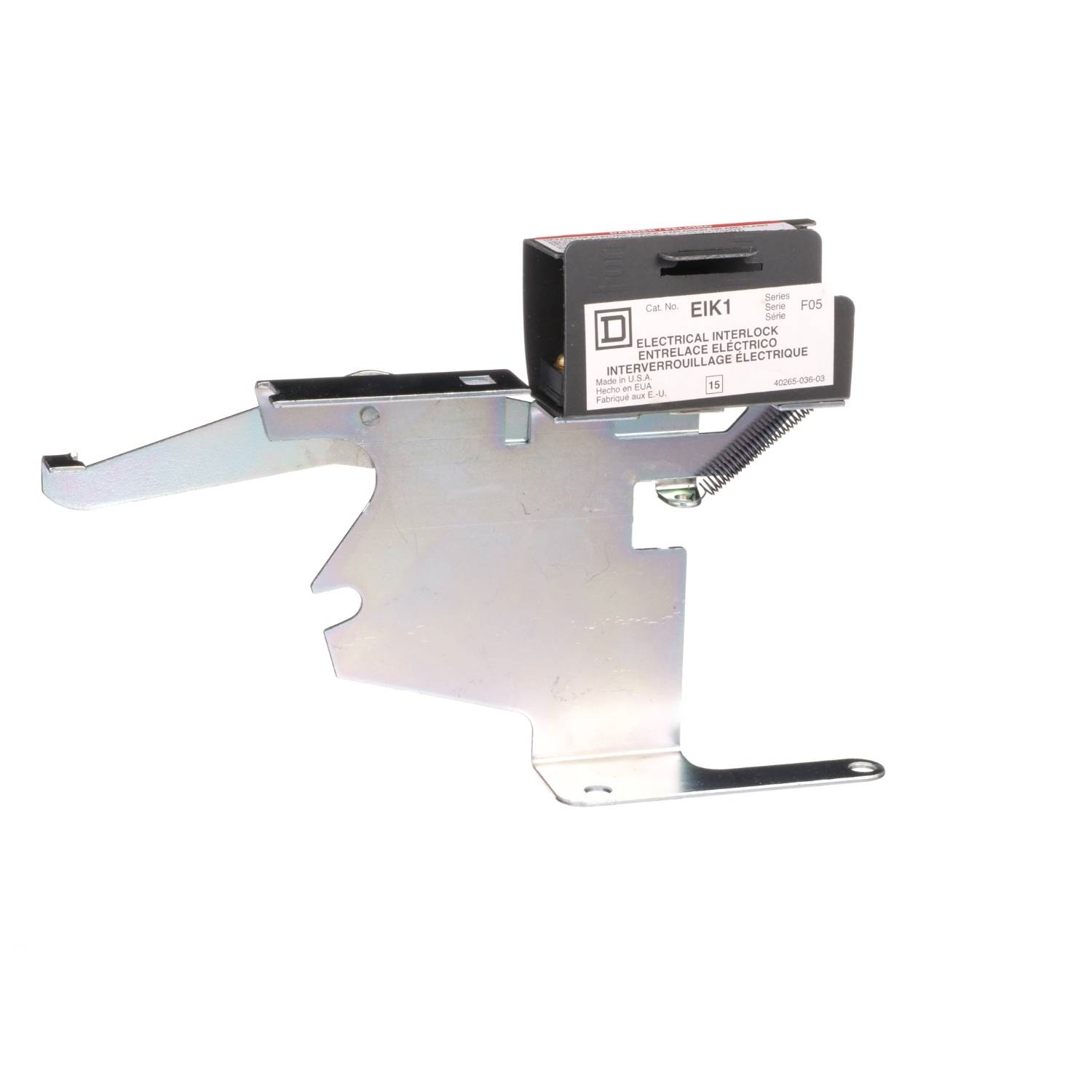 Metallisches elektrisches Interlock-Modul mit Federn und Kunststoffabdeckung. Verwendet in industriellen Anwendungen zur Sicherheit.