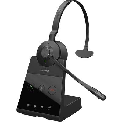Schnurloses Headset mit Ladestation, schwarzes Design, Mikrofonarm, geeignet für Bürokommunikation und Telefonanrufe.