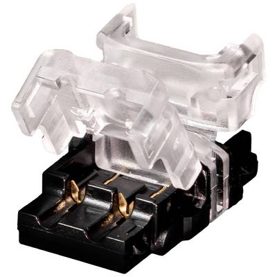 Transparenter Kunststoffschalter mit schwarzer Basis und goldenen Kontakten, angebracht zur Verbindung elektronischer Komponenten.