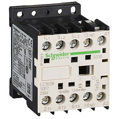 Ein elektrisches Schütz von Schneider Electric, Modell LC1K06, 10A, 230V, mit mehreren Anschlussklemmen oben und unten.