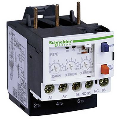Ein Thermorelais-Schütz der Marke Schneider Electric mit einstellbaren Zeit- und Stromreglern, unterstützt elektrische Schutzsysteme.