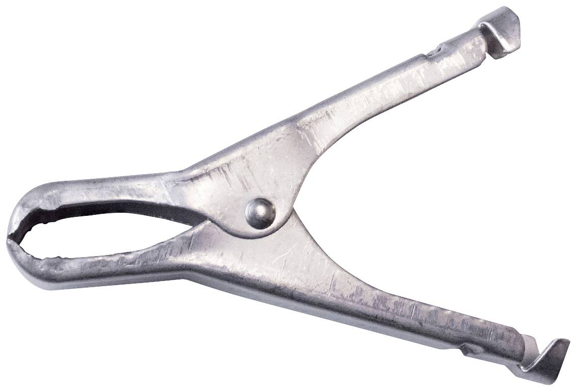 'Große Metallklemme mit engem Griff und federbelastetem Mechanismus, nützlich zum Halten oder Fixieren von Objekten.'