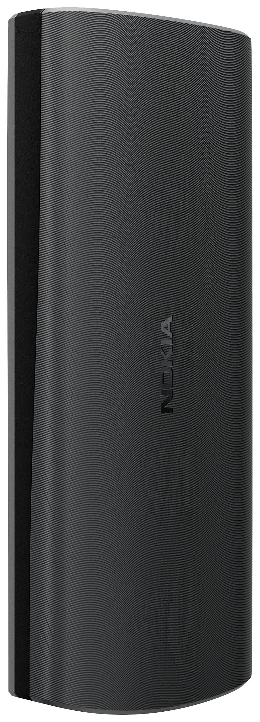 Schwarzes Mobiltelefon mit der Marke 'Nokia' auf der Rückseite.