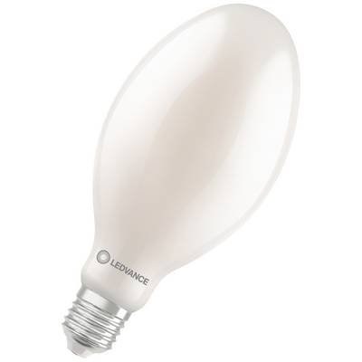 Eine LED-Glühbirne mit E27-Sockel, Marke Ledvance, in einem ovalen, weißen Design. Ideal für energiesparende Beleuchtung.