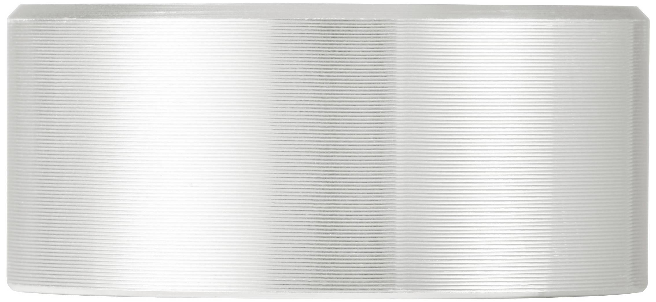 Eine silberne zylindrische Rolle mit feinen horizontalen Linien, die einen metallischen Glanz erzeugen.
