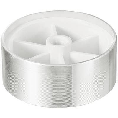 Ein silberner Spinnfisch-Rotor mit einem zylindrischen Gehäuse aus Metall. Der Rotor hat eine zentrale Achse und mehrere Flügel.