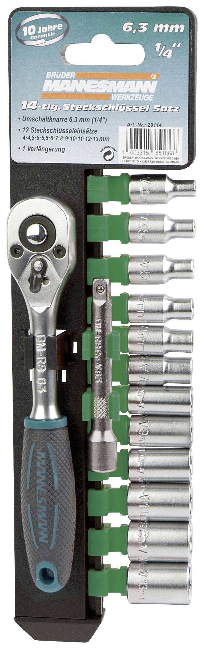 BRÜDER MANNESMANN M29114 1/4\" (6.3 mm) Steckschlüsselsatz 4, 4.5, 5, 5.5, 6