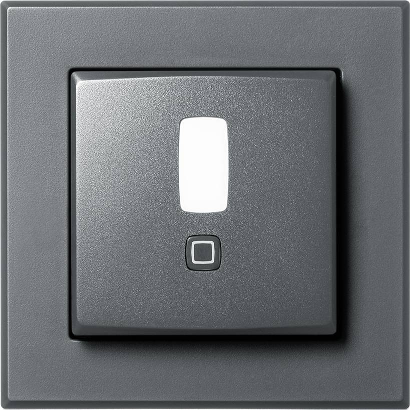 Ein grauer Lichtschalter an der Wand, in der Position 'aus'.