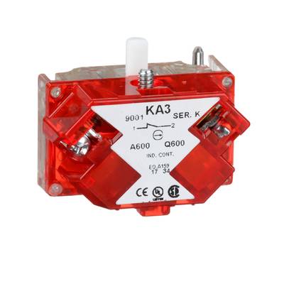 Ein roter, transparenter elektrischer Schalter mit dem Aufdruck 'KA3 SER. K'. Er zeigt verschiedene technische Spezifikationen.