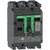 Ein dreipoliger Leistungsschalter von Schneider Electric, Modell ComPacT, mit grünem Hebel und Details zu Stromstärke und Spannung.